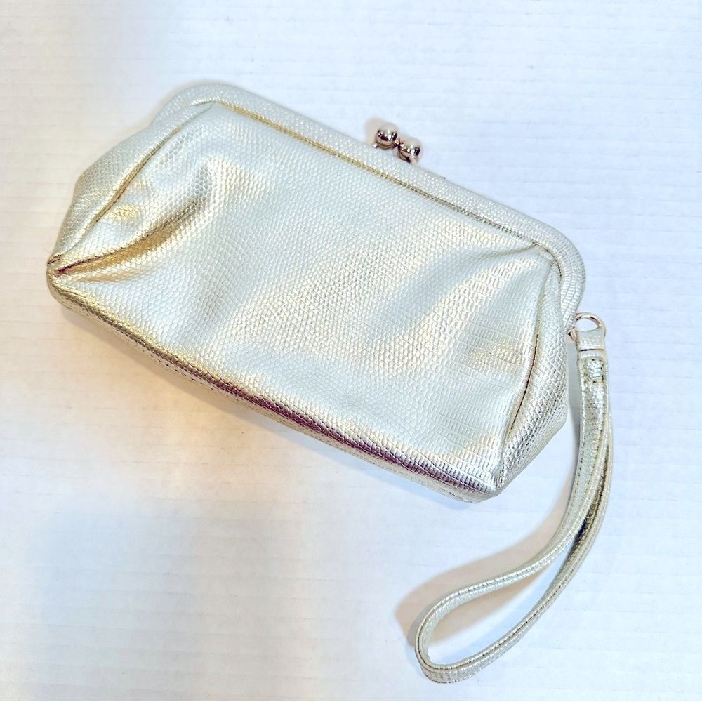 White‎ House Black Market Wristlet Women's 8" Gold Faux Leather Satin Interior